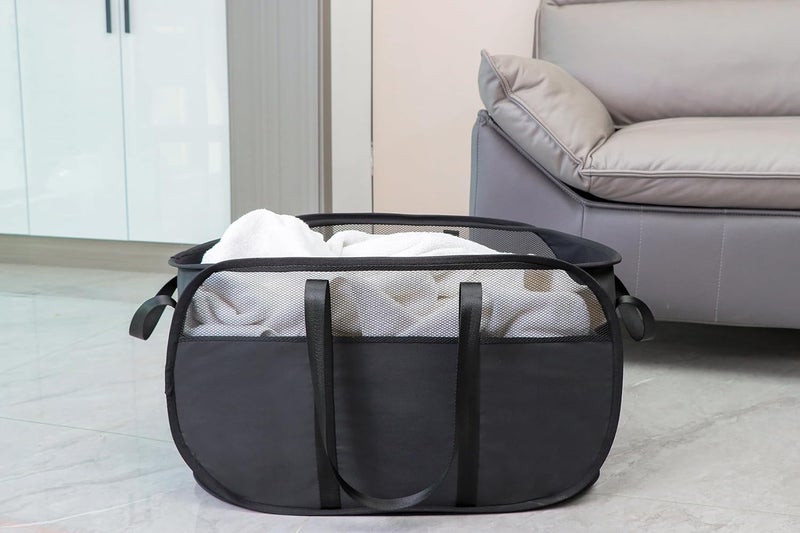 XIAYAN Pop Up Laundry Hamper，with Durable Handles collapsible laundry basket，Easy to Open and Fold for college Dorm,kids room，travel (black+gray)… - Image 3
